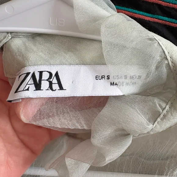 Zara Organza Sheer Ruffle Knit Top in Sea Foam Green Blogger Favorite Size Small - Picture 14 of 16